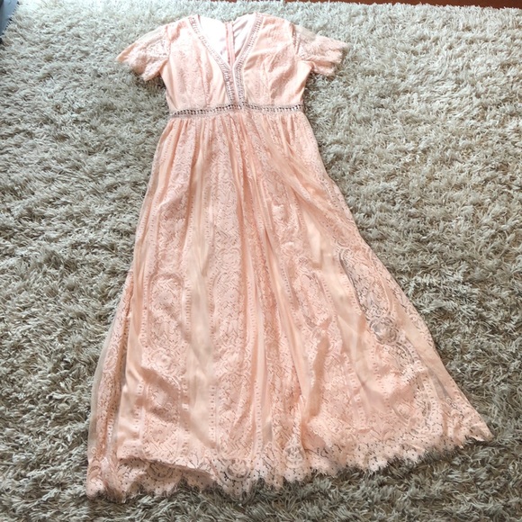 peach lace maxi dress